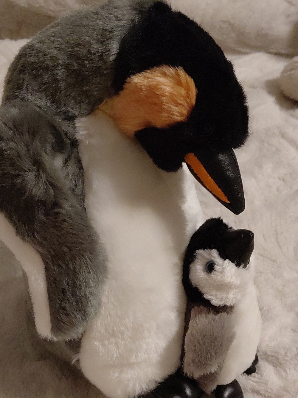 Plush Emperor Penguin and Chick Soft Toy Set - Grey, Black, White